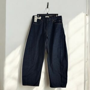 Abercrombie & Fitch Women's Dark Blue Barrel Mid-Rise Jeans (AB2)